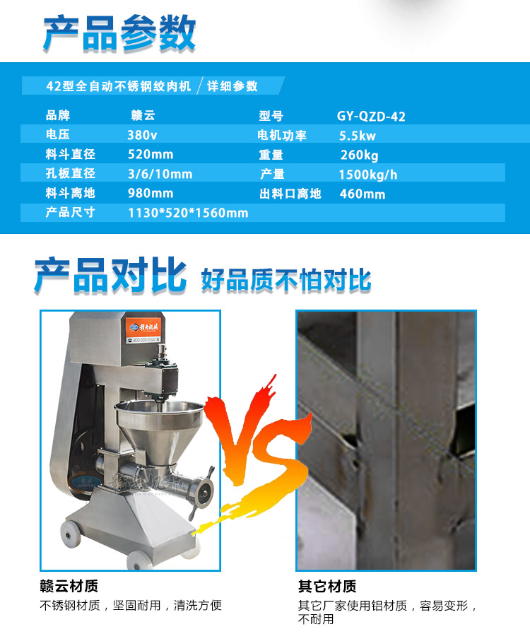 赣云牌42型全自动不锈钢绞肉机技术参数图片价格厂家直销(图6)